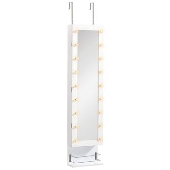 MeubelsWeb hangende sieradenkast with LED-spiegelkast met lade, plank, wandspiegel, deurspiegel, and hoogte verstelbaar, wit, 130 cm hoog