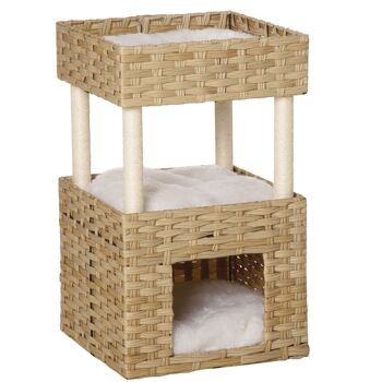 MeubelsWeb panier en rotin avec 3 paniers en bois et 3 lits en sisal naturel 40x40x70cm