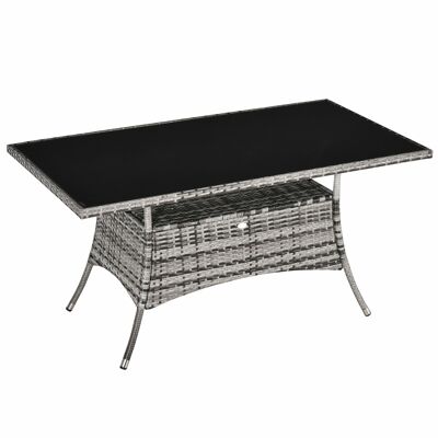 MeubelsWeb Wohnzimmer-Tischtafel, Glas-Tisch, Esstisch, Garten-Meubeltafel, Poly-Rotan + Schleierglas, Grau + Schwarz, 150 x 85 x 74 cm