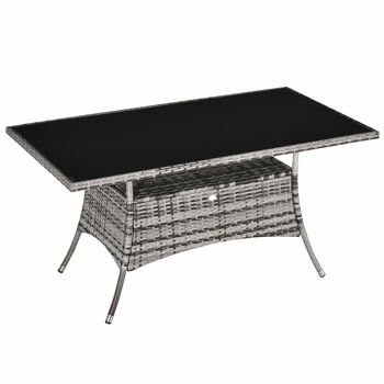 MeubelsWeb tuintafel glassen tafel eettafel tuinmeubeltafel, poly rotan + veiligheidsglas, gris + noir, 150x85x74cm