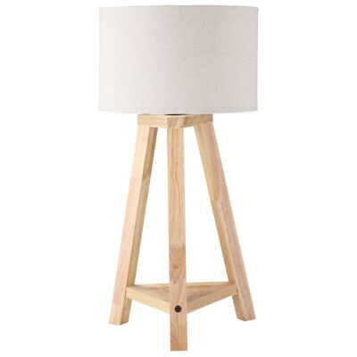 MeubelsWeb tafellamp van hout lampada da letto 58 cm tafellamp E27 attacco 40 W lino tinten houten voet wit + naturel