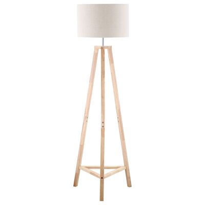 MeubelsWeb staande lamp Tripod 40W modern met E27 fitting linnen kap houten voet voor slaapkamer kantoor elegant wit + naturel 47 x 47 x 147 cm
