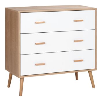 MeubelsWeb ladekast avec 3 côtés, dressoir, ladekast, kast, multifunctionele kast, woonkamer, eetkamer, Scandinavisch design, wit en naturel, 80 x 39 x 80 cm