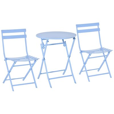 Buitenzonnig 3 st. Tuinset bistrotafel met 2 stoelen voor binnentuin opklapbaar lichtblauw