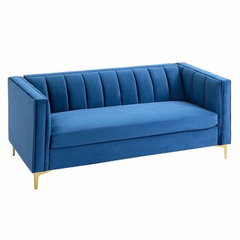 MeubelsWeb 3-Zits Bank Gestoffeerde Bank Stoffen Bank Zitmeubel Bank Woonkamer Bank Met Armleuningen Gouden Stalen Poten Fluweel Touch Bleu 181 x 86 x 78 cm