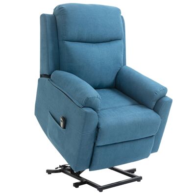 MeubelsWeb relaxstoel, elektrische tv-stoel met stahulp, sta-opstoel voor senioren, ligfunctie, linnen touch, blu, 83 x 89 x 102 cm