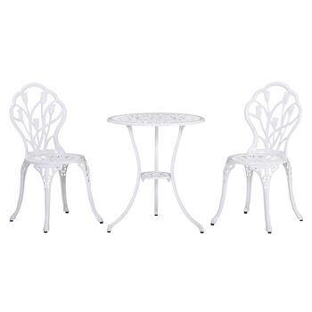 MeubelsWeb zitgroep 3-delige dining set tuinmeubelset 1 tafel + 2 Stoelen met parasolgat terras aluminium wit Ø60 x 67H cm