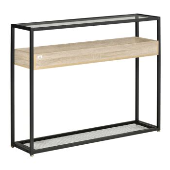 MeubelsWeb dressoir en planches de bois avec couvercle en verre ouvert vakken boekenkast keukenplank style industriel cadre en acier inoxydable 108x28x85 cm