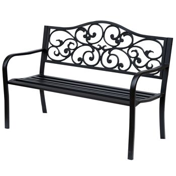 MeubelsWeb Tuinbank 3-zits stalen bank bank avec armleuningen gietijzer noir 127 x 60 x 89 cm