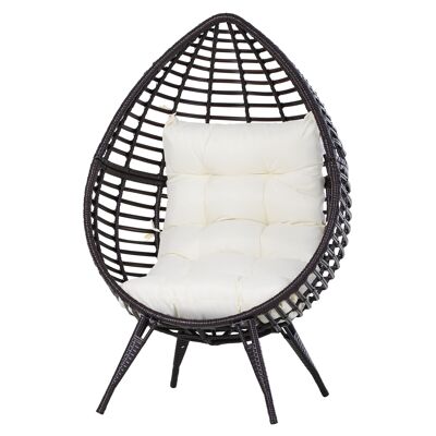 MeubelsWeb rotan Teardrop loungestoel tuinstoel met zitkussen verhoogde rotan stoel staal bruin 101 x 89 x 156 cm
