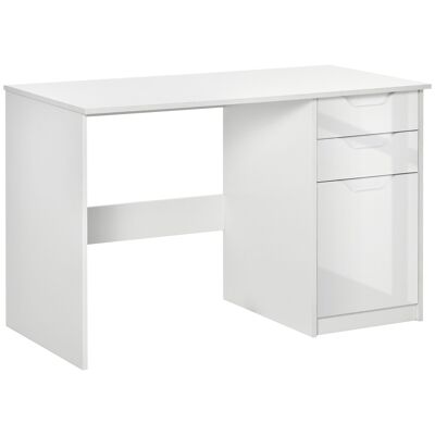 MeubelsWeb bureau computertafel met 2 lades kast werktafel kantoortafel groot tafelblad hoogglans wit 120 x 60 x 76 cm