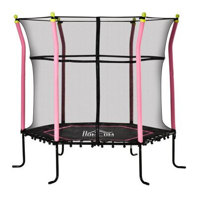 MeubelsWeb 5.Trampolino 3FT per bambini Tuintrampoline met vangnet randafdekking Rubberen touw Gevoerde fitnesstrampoline Roze 163.5H cm per 60 kg