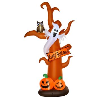MeubelsWeb Opblaasbare Halloween Boom Pompon Décoration de Figurine avec Éclairage LED Polyester Bruin 156 x 107 x 274 cm