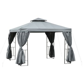 Buitenzonnig tuinpaviljoen env. Tente de fête 3 x 3 m avec double panneau 4 x panneaux doubles imperméables résistants aux UV en métal et polyester avec panneaux en polyester