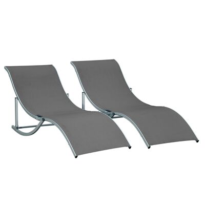 MeubelsWeb set van 2 ligstoelen, tuinstoelen, stoffen ligstoelen, ergonomische aluminium tekstlijn donkergrijs 165 x 61 x 63 cm