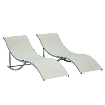 MeubelsWeb lot de 2 ligbedden, tuinligstoelen, stoffen ligbedden, ergonomische aluminium tekstlijn beige 165 x 61 x 63 cm