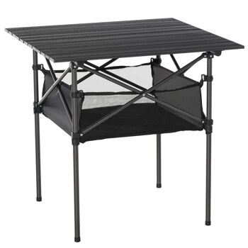 MeubelsWeb table de camping, klaptafel, pique-nique pour camping, opvouwbaar, draagbaar, construction légère avec filets, aluminium noir, 70 x 70 x 69 cm