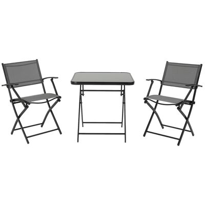 MeubelsWeb opklapbare 3-delige zitgroep. Balkonset balkonmeubel 1 tafel + 2 stoelen tuinmeubelset zitset metaal gaas zwart + grijs