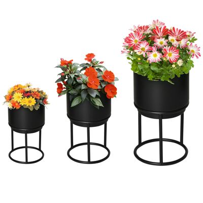 MeubelsWeb set van 3 bloemenstandaards met bloempot van metaal plantenstandaard set bloemenkruk bloempothouder plantenkruk zwart