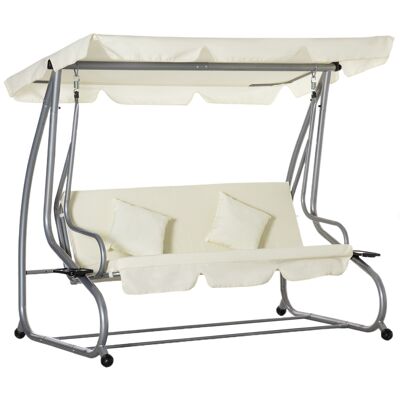 MeubelsWeb schommelstoel 3-zits hangmat met zitting en rugleuning bladbank schommelbank dakhoek verstelbaar beige