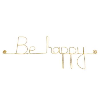 Petit Mot Décoration Murale en fil de laiton doré " Be happy " - à punaiser - Bijoux de Mur 1