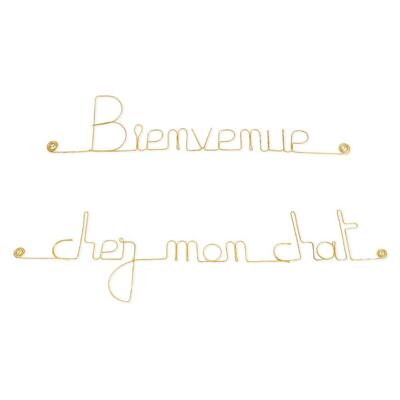 Wall decoration in golden brass "Welcome to my cat" - Wall jewelry to pin