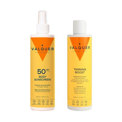 Confezione Protezione Solare Corpo SPF 50 e Crema Idratante Acceleratrice di Abbronzatura - 600 ml