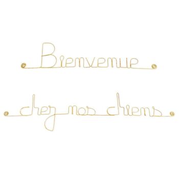 Décoration Murale en fil de laiton doré " Bienvenue chez nos chiens " - à punaiser dans une entrée - Bijoux de Mur 1