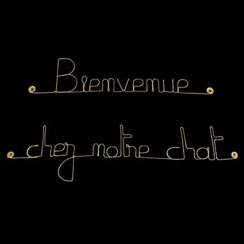 Décoration Murale en fil de laiton doré  : " Bienvenue chez notre chat " - à punaiser dans une entrée - Bijoux de Mur 2