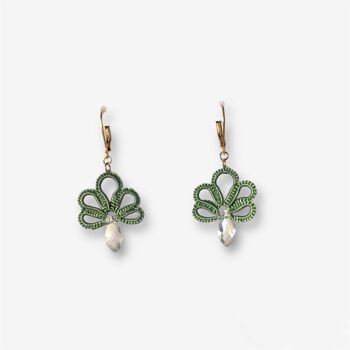 Boucles d'oreille en dentelle de frivolité (tatting) Paon 1