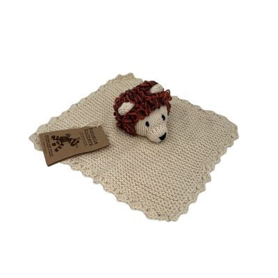 Lion hand-made flat comforter in eco-responsible organic cotton certified GOTS - LEONARD - Kenana Knitters