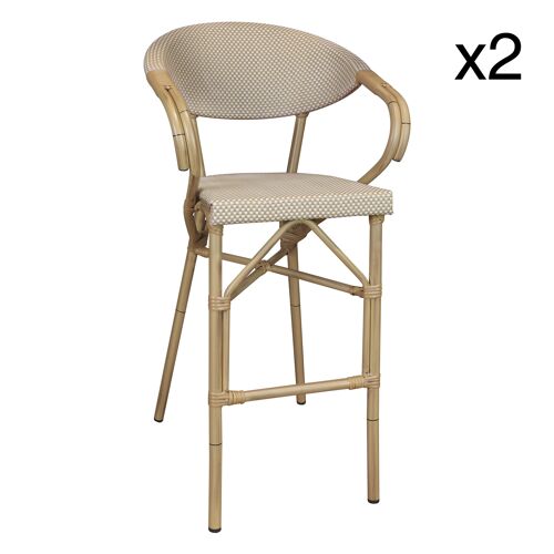 LOT DE 2 FAUTEUILS DE  BAR EN TEXTILENE STRUCTURE EN ALUMINIUM ASPECT ROTIN AMALFI