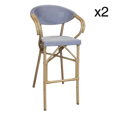 SET OF 2 BAR CHAIRS IN BLUE TEXTILENE WITH ALUMINUM STRUCTURE AMALFI RATTAN APPEARANCE