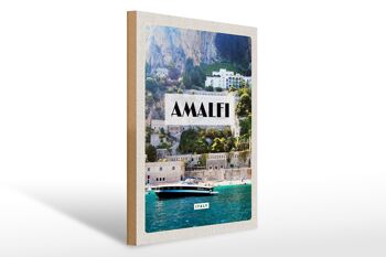 Panneau en bois voyage 30x40cm Amalfi Italie vacances tourisme bateaux de mer 1
