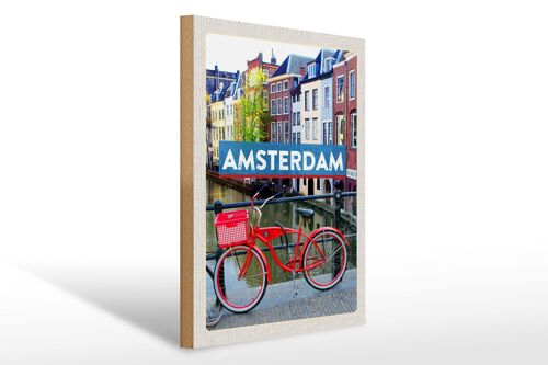 Holzschild Reise 30x40cm Amsterdam Reiseziel Fahrrad