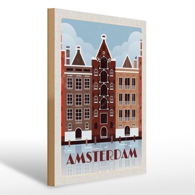 Cartello in legno da viaggio 30x40 cm Regalo destinazione viaggio Amsterdam