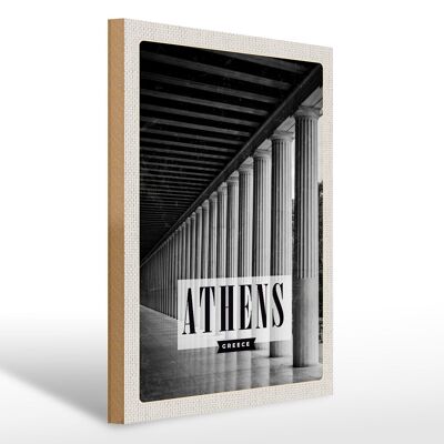 Targa in legno da viaggio 30x40 cm Retro Atene Grecia Legno antico