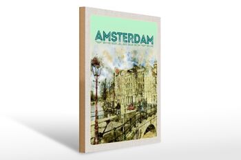 Panneau en bois voyage 30x40cm art vintage Amsterdam cadeau 1