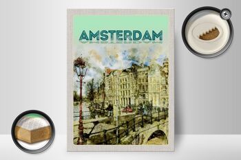 Panneau en bois voyage 30x40cm art vintage Amsterdam cadeau 2