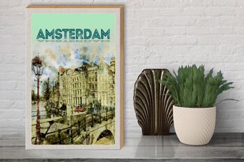 Panneau en bois voyage 30x40cm art vintage Amsterdam cadeau 3