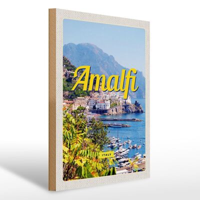 Cartel de madera viaje 30x40cm Amalfi Italia vacaciones vista al mar