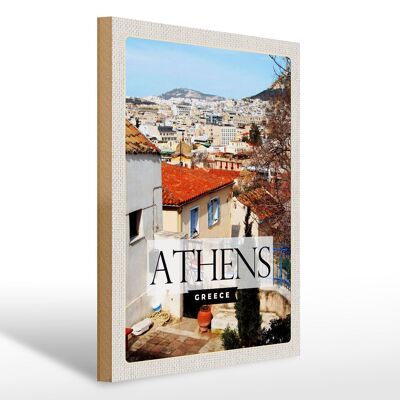Cartel de madera viaje 30x40cm Atenas Grecia ciudad destino de viaje