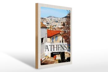 Panneau en bois voyage 30x40cm Athènes Grèce ville destination de voyage 1