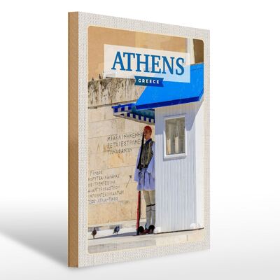 Holzschild Reise 30x40cm Athens Greece Evzone Wache Holz