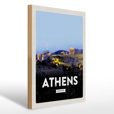 Wooden sign travel 30x40cm retro Athens Greece gift