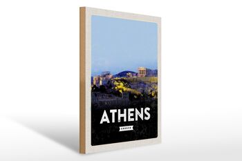 Panneau en bois voyage 30x40cm rétro Athènes Grèce cadeau 1