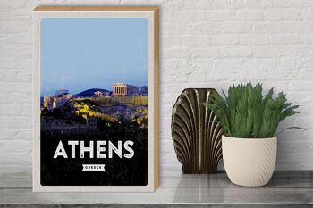 Panneau en bois voyage 30x40cm rétro Athènes Grèce cadeau 3