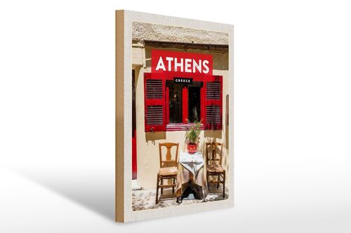 Holzschild Reise 30x40cm Athens Greece Cafe Fensterläden