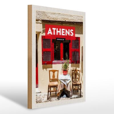 Cartello in legno da viaggio 30x40 cm Atene Grecia Persiane del caffè