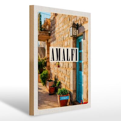 Cartello in legno da viaggio 30x40 cm Amalfi Italia destinazione vacanza